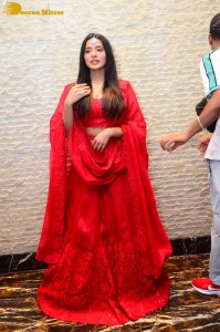 Ketika Sharma dressed in red while attending a movie function