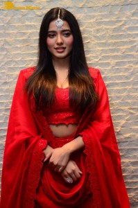 Ketika Sharma dressed in red while attending a movie function