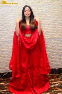 Ketika Sharma dressed in red while attending a movie function
