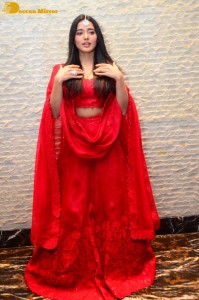 Ketika Sharma dressed in red while attending a movie function