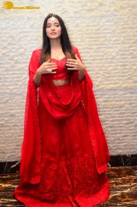 Ketika Sharma dressed in red while attending a movie function