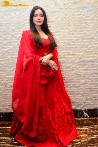 Ketika Sharma dressed in red while attending a movie function
