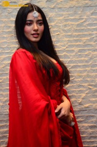 Ketika Sharma dressed in red while attending a movie function