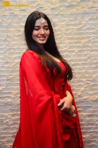 Ketika Sharma dressed in red while attending a movie function