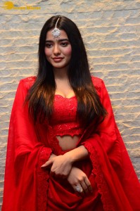 Ketika Sharma dressed in red while attending a movie function