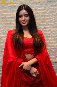 Ketika Sharma dressed in red while attending a movie function
