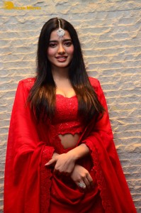 Ketika Sharma dressed in red while attending a movie function