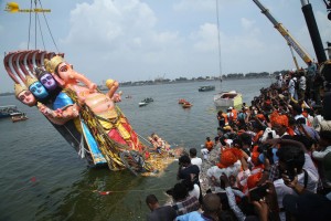 Khairatabad Ganesh Visarjan in Hussain Sagar on September 17, 2024