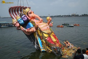Khairatabad Ganesh Visarjan in Hussain Sagar on September 17, 2024