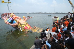 Khairatabad Ganesh Visarjan in Hussain Sagar on September 17, 2024