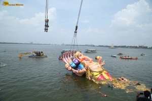 Khairatabad Ganesh Visarjan in Hussain Sagar on September 17, 2024