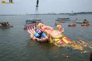 Khairatabad Ganesh Visarjan in Hussain Sagar on September 17, 2024