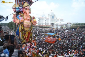 Khairatabad Ganesh Visarjan in Hussain Sagar on September 17, 2024