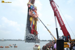Khairatabad Ganesh Visarjan in Hussain Sagar on September 17, 2024
