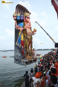 Khairatabad Ganesh Visarjan in Hussain Sagar on September 17, 2024