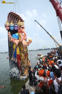 Khairatabad Ganesh Visarjan in Hussain Sagar on September 17, 2024