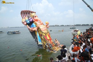 Khairatabad Ganesh Visarjan in Hussain Sagar on September 17, 2024