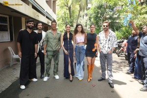 Khel Khel Mein team including Akshay Kumar, Taapsee Pannu, Vaani Kapoor, Pragya Jaiswal, and Fardeen Khan promote the film in Mumbai on August 14, 2024