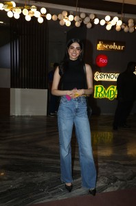 actress Khushi Kapoor in a black top and denim jeans