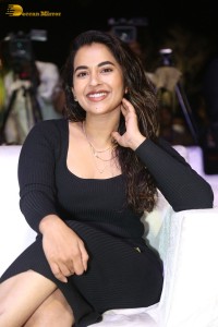 Telugu Actress Komalee Prasad in a black dress while attending a movie function