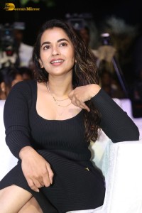 Telugu Actress Komalee Prasad in a black dress while attending a movie function