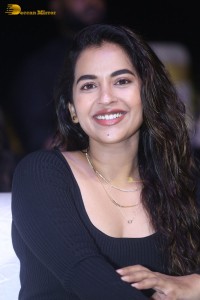 Telugu Actress Komalee Prasad in a black dress while attending a movie function