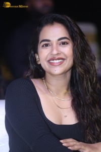 Telugu Actress Komalee Prasad in a black dress while attending a movie function