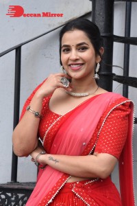 Komalee Prasad in a Red Half Saree posing for photoshoot
