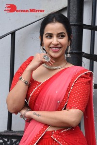 Komalee Prasad in a Red Half Saree posing for photoshoot