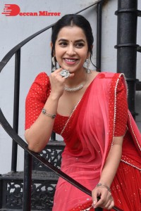 Komalee Prasad in a Red Half Saree posing for photoshoot