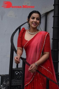 Komalee Prasad in a Red Half Saree posing for photoshoot
