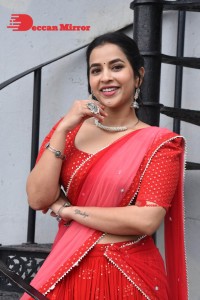 Komalee Prasad in a Red Half Saree posing for photoshoot