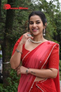 Komalee Prasad in a Red Half Saree posing for photoshoot