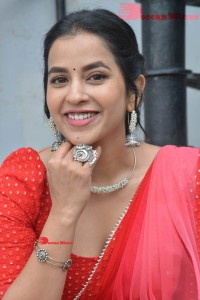Komalee Prasad in a Red Half Saree posing for photoshoot