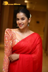 Telugu Actress Komalee Prasad in a Red Saree