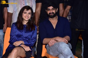Naga Shaurya and Shirley Setia promote the film Krishna Vrinda Vihari at S V Defence Academy in Tirupati