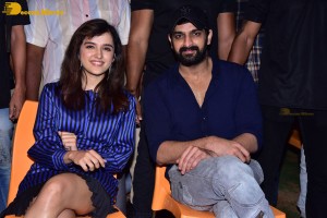 Naga Shaurya and Shirley Setia promote the film Krishna Vrinda Vihari at S V Defence Academy in Tirupati