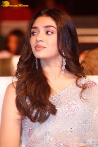 Telugu actress Krithi Shetty in a blue saree