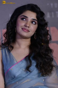 Indian actress krithi shetty beautiful in a blue saree while attending an event