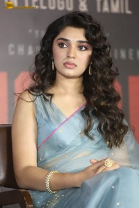 Indian actress krithi shetty beautiful in a blue saree while attending an event