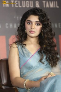 Indian actress krithi shetty beautiful in a blue saree while attending an event