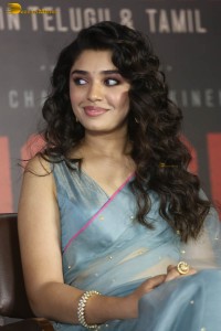 Indian actress krithi shetty beautiful in a blue saree while attending an event