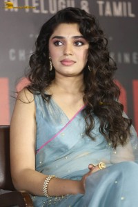 Indian actress krithi shetty beautiful in a blue saree while attending an event