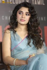 Indian actress krithi shetty beautiful in a blue saree while attending an event