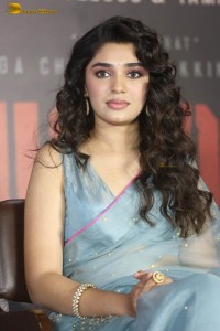 Indian actress krithi shetty beautiful in a blue saree while attending an event