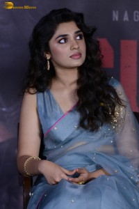 Indian actress krithi shetty beautiful in a blue saree while attending an event