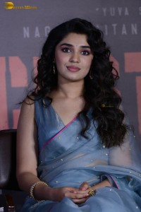 Indian actress krithi shetty beautiful in a blue saree while attending an event