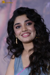 Indian actress krithi shetty beautiful in a blue saree while attending an event