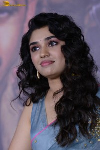 Indian actress krithi shetty beautiful in a blue saree while attending an event