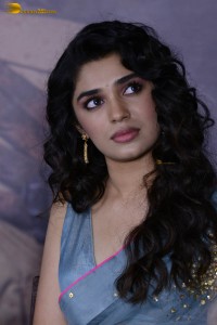 Indian actress krithi shetty beautiful in a blue saree while attending an event